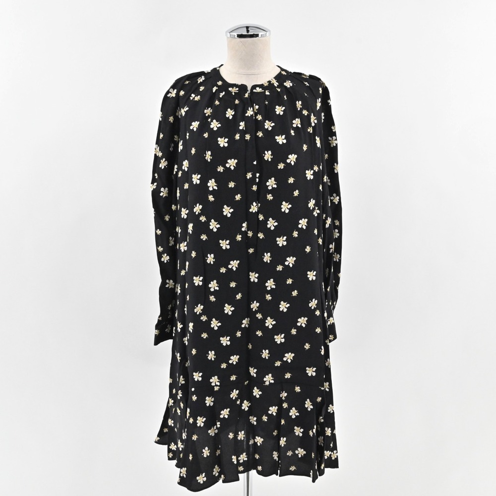 Whistles Edelweiss Floral Dress Womens Size 10 Black Ruffle Romantic Feminine